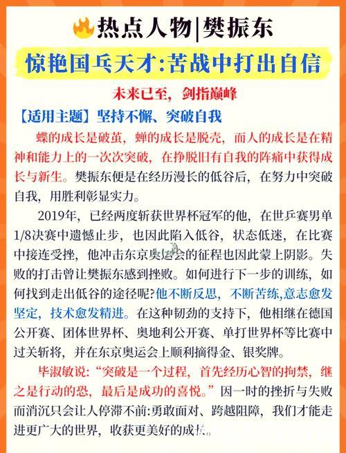 樊振东一生中第一个贵人是他自己,他必须先成为千里马,毕竟打铁还需自身硬,后续才能遇到伯乐扶持 樊振东一生中第一个贵人是他自己,他必须先成为千里马,毕竟打铁还需自身硬,后续才能遇到伯乐扶持